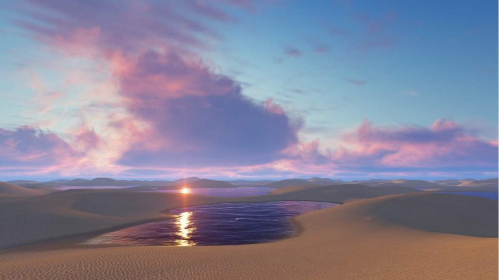 Pôr do sol no alto das dunas nos Lençóis Maranhenses